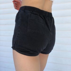 High Waist Elastic Black Denim Shorts/ Made in USA